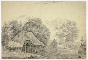 Reetgedeckter Schuppen auf dem Bauernhof