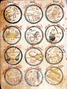 Die 12 Tierkreiszeichen - in „Astrologicae tabulae et cabalisticae“, frühes 15. Jahrhundert. von Unknown artist