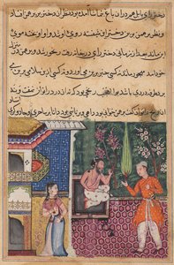 Der Brahmane erzählt seinem Freund, dem Magier, wie er sich in die Tochter des Königs von Babylon verliebt hat, aus einem Tuti-nama (Geschichten eines Papageis): Fünfunddreißigste Nacht von Unknown artist