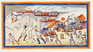 Die Griechen begannen, einen Wall zu graben, um ihre Baracken und Schiffe zu schützen. Die Ilias. Gesang VII. Gravur aus dem späten 18. Jahrhundert. von Unknown artist