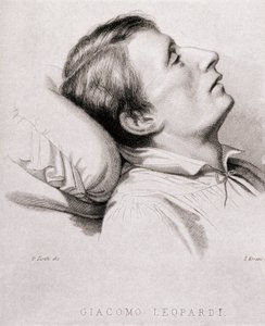 Der italienische Dichter Giacomo Leopardi (1798-1837) auf seinem Sterbebett. Gravur des 19. Jahrhunderts von Unknown artist