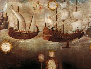 Die Jesuiten kommen mit dem Schiff vor der Küste von Neugranada an von Unknown artist