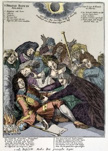 Der König fiel in Ohnmacht und die Höflinge umringen ihn, trauern: Spott über die Revers von Ludwig XIV. in den Niederlanden und Italien im Jahr 1706 von Unknown artist