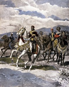 Der König von Äthiopien Menelik II (1844 - 1913). Illustration der italienischen Presse.