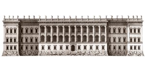 Der Louvre in Paris, Projekt von Gian Lorenzo Bernini: Erhebung der Hauptfassade zu den Tuilerien - Aus „Architecture françoise“ von Jacques-François Blondel - Gravur von Jean Marot