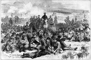 Die Pariser Kommune 1871. Kommunarden von Belleville gefangen genommen und von einer Abteilung Friedenswächter im Parc des Buttes Chaumont bewacht. von Unknown artist