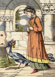 Die Prinzessin und der blaue Vogel - Illustration des Märchens „Der blaue Vogel“ von Unknown artist