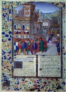 Die Römer bereiten die Belagerung von Veii im Jahr 396 v. Chr. vor. Miniatur aus "Histoire romaine" (Ab urbe condita) von Titus Livius, übersetzt von Pierre Bersuire 1450-1500 Paris, BN von Unknown artist