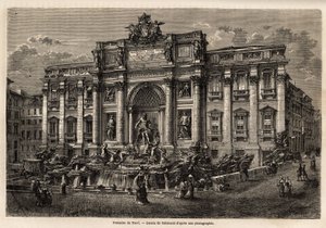 Der Trevi-Brunnen in Rom, fertiggestellt 1762, ist ein Beispiel für die Fortführung des Barockstils im 18. Jahrhundert in Italien. Basierend auf dem Palazzo Poli, dominiert dieses monumentale Werk in Form eines Triumphbogens den kleinen Platz, auf dem es s von Unknown artist