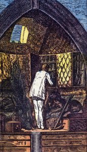 Der Astronaut in der Rakete. Gravur in „Von der Erde zum Mond“ von Jules Verne