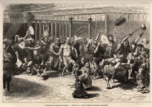 Die Bacchanal der Brauer, an Silvester, nach Erhalt ihres Gehalts und Festen, marschieren sie in einer fröhlichen und lauten Prozession in Edo (heutiges Tokio), ausgestattet mit einem riesigen Sake-Fass und einem langen Staubwedel, um die Decken zu schiebe von Unknown artist