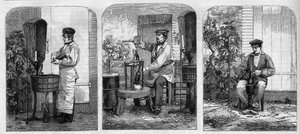 Die Abfüllung von Champagnerwein. Gravur von 1864. von Unknown artist