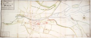 Die Stadt und Vororte von Dublin von Kilmainham bis Rings-End, wo die Flüsse, Straßen, Gassen, Kirchen, Tore usw. genau beschrieben sind, 15. November 1673 von Unknown artist
