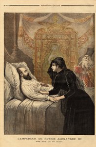 Der Kaiser (Zar) von Russland Alexander III. (1815-1894) auf seinem Sterbebett, von 1881 bis 1894, seine Herrschaft zeigte einen kompromisslosen Autokraten, der eine friedliche Außenpolitik führte und freiwilliger Akteur der Annäherung an Frankreich war. G von Unknown artist