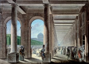 Die Galerien und Gärten des Palais Royal. Lithographie aus dem 18. Jahrhundert