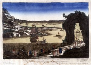 Die Landung der Franzosen zur Gründung der neuen Kolonie im Hafen von Nouvelle Cayenne (oder Frankreich Äquatorial)