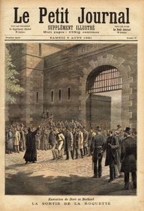 Die Freilassung aus dem Pariser Gefängnis von der Rakete am 27. Juli 1891, Verbrecher Dore und Berland zum Tode verurteilt. Gravur von Henri Meyer in „Le petit journal“ 8/08/1891. Sammlung Selva. von Unknown artist