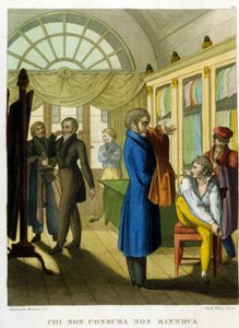 Das Sprichwort: „Wer nicht konsumiert, erneuert sich nicht.“ Illustration aus einer Sammlung von Sprichwörtern des 18. Jahrhunderts