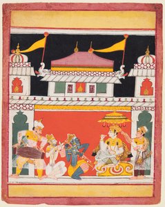 Drei Musiker spielen vor einem König: Shri Raga, aus einem Ragamala von Unknown artist