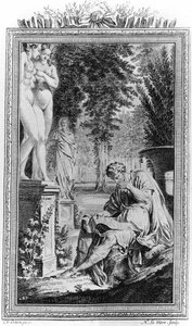 Titus Lucretius Carus (Lukrez) römischer Philosoph und Dichter in „De Rerum natura“, Gravur aus dem 18. Jahrhundert. von Unknown artist