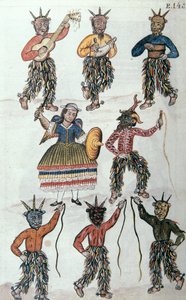 Traditioneller Tanz der Diablicos in Peru, aus dem Buch "Trujillo del Peru" oder "Códice Martínez Compañón", von Baltazar Martinez Compañón y Bujanda, Bischof von Trujillo (1782-1785) von Unknown artist