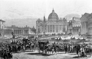 Erstes Vatikanisches Konzil. Rom, Petersplatz an einem Tag der Generalsitzung des Konzils. 1870 von Unknown artist