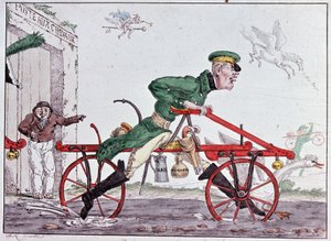 Velocipedes Draisiennes - Karikatur über Baron Drais