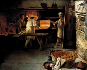 Ansicht aus dem Inneren einer Bäckerei. Anonymes Gemälde des 18. Jahrhunderts