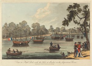 Ansicht im Hyde Park, mit der Flotte vor Anker auf dem Serpentine River, 12. August 1814 von Unknown artist