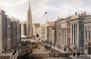 Ansicht von New York: Wall Street Ansicht von William Street. Lithographie sd. um die Mitte des 19. Jahrhunderts von Unknown artist