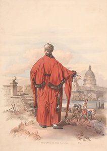 Blick auf St. Pauls über den Fluss mit gekleideter Figur im Vordergrund von Unknown artist