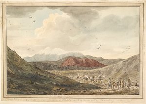 Blick auf einen Berg, in der Nähe von Hekla mit Blick auf eine reisende Karawane von Unknown artist