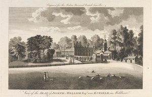 Ansicht des Sitzes von Joseph Mellish, Esquire bei Enfield in Middlesex, Außenbezirk - Nord von Unknown artist