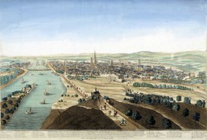 Ansicht des Hafens und der Stadt Rouen; Gravur des 18. Jahrhunderts