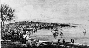 Ansicht des Hafens der Stadt Triest (in der österreichischen Zeit), Gravur des 19. Jahrhunderts von Unknown artist