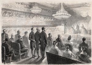 Besuch von Wilhelm I. von Preußen in Compiègne: Galavorstellung im Palasttheater in Anwesenheit von Napoleon III. - Gravur in „The Illustrous World“