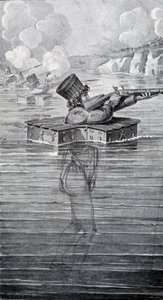 Kriegsanzug des 19. Jahrhunderts. Gravur des 19. Jahrhunderts.