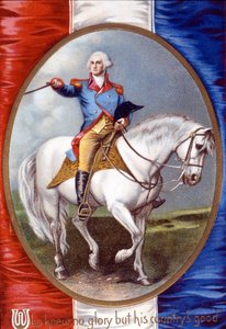Wer keinen Ruhm kannte außer dem Wohl seines Landes: George Washington (1732-1799) reitend im Medaillon auf der Rückseite der französischen Flagge von Unknown artist