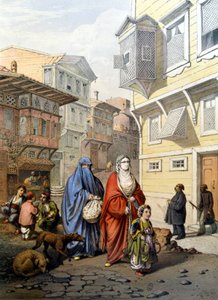 Frauen verschleiert auf einer Straße in Konstantinopel - Gravur von Unknown artist