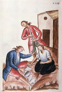 Junge Indianer spielen das Muschelspiel, aus dem Buch "Trujillo del Peru" oder "Códice Martínez Compañón", von Baltazar Martinez Compañón y Bujanda, Bischof von Trujillo (1782-1785) von Unknown artist