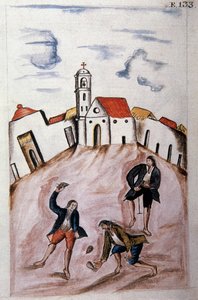 Junge Indianer spielen mit einem Kreisel, aus dem Buch „Trujillo del Peru“ oder „Códice Martínez Compañón“, von Baltazar Martínez Compañón y Bujanda, Bischof von Trujillo (1782-1785) von Unknown artist