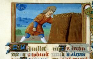 Zodiac Löwe und Ernte - Miniatur des Mittelalters (ref. 137, 049r): Genehmigung der Stadtbibliothek Toulouse erforderlich (tel: 05 62 27 66 66) von Unknown artist