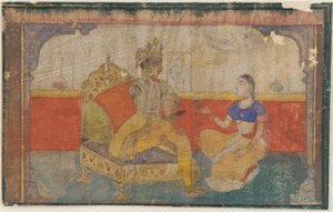 Der Liebhaber (Krishna) im Gespräch mit dem Boten der Geliebten aus einem Rasikapriya von Unknown artist