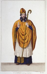 Porträt von Saint Germain. Bischof von Paris im Jahr 555, Gravur von 1830 von Unknown artist
