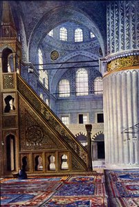 Innenansicht der Hagia Sophia Moschee in Konstantinopel (Türkei). Der Mihrab. Autochrome von Unknown photographer