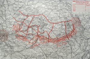 Karte, die den deutschen Vormarsch nach Frankreich darstellt
