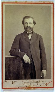 Porträt des Komponisten Giuseppe Verdi (1813 - 1901). 1840er Jahre. Fotografie mit Autogramm von Unknown photographer