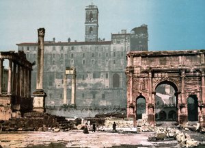 Rom. Tempel des Saturn und Bogen von Settimo Severo. Photochrom sd. um 1900.