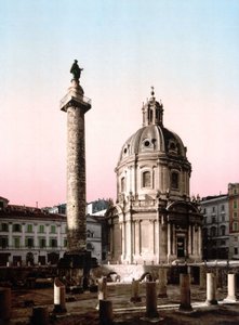 Rom. Blick auf das Forum Trajan mit Säule. Fotochrom um 1900.