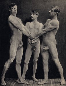 Der Schwur der Horatier, drei nackte Männer leisten den Schwur. Fotografie, späte 19. Jahrhundert, Paris. Sammlung Selva von Unknown photographer